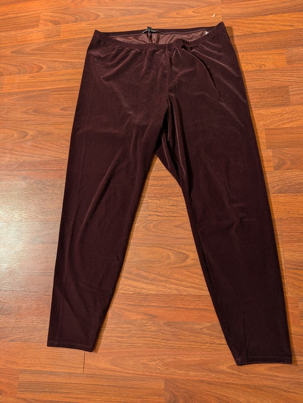 Eileen Fisher Stretch Velvet Knit Leggings Pants Burgundy Plum Womens XL EUC